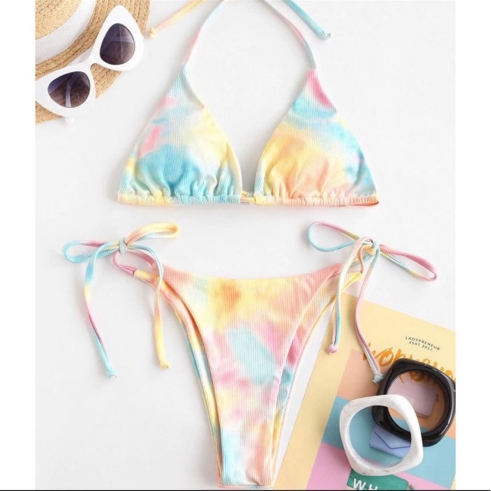 Sunny Secrets Tie Dye Textured String Bikini